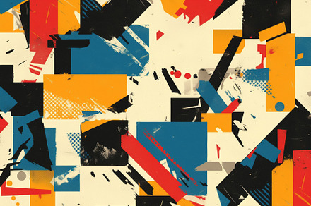 An abstract composition featuring a vibrant mix of geometric shapes in red, blu, a Wallpaper Graphic by Textures & Backgrounds