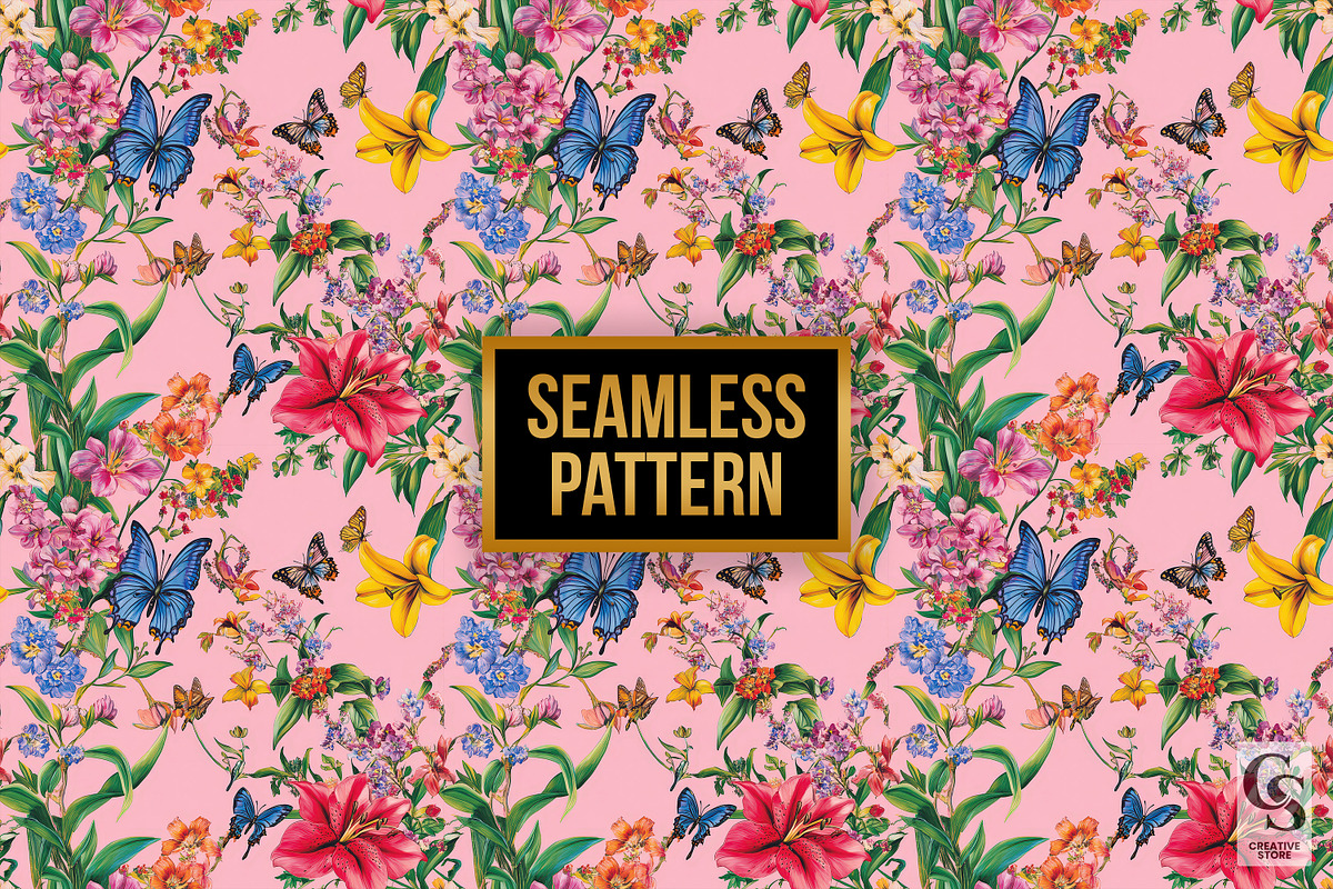 Pink Floral Garden Digital Papers, a Pattern Graphic by Creative Store (Photo 4 of 5)