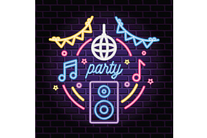 neon party lettering, an Illustration by studiogstock