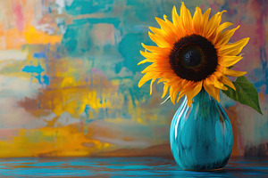 Vibrant sunflower blooming in turquo, a Photo by Iftikhar Alam