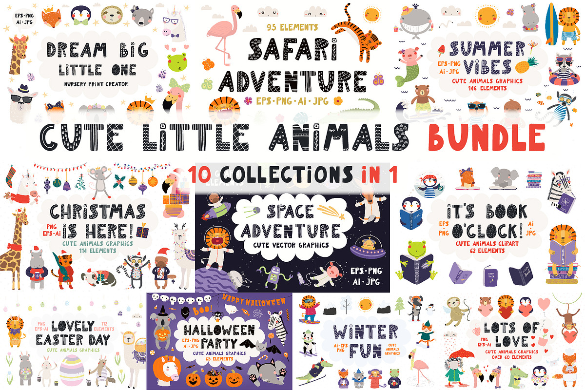 Cute Little Animals Bundle, an Animal Illustration by sceptical cactus (Photo 1 of 12)