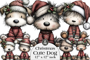 Christmas Cute Dog Clipart, an Illustration by DreamArtGraphic