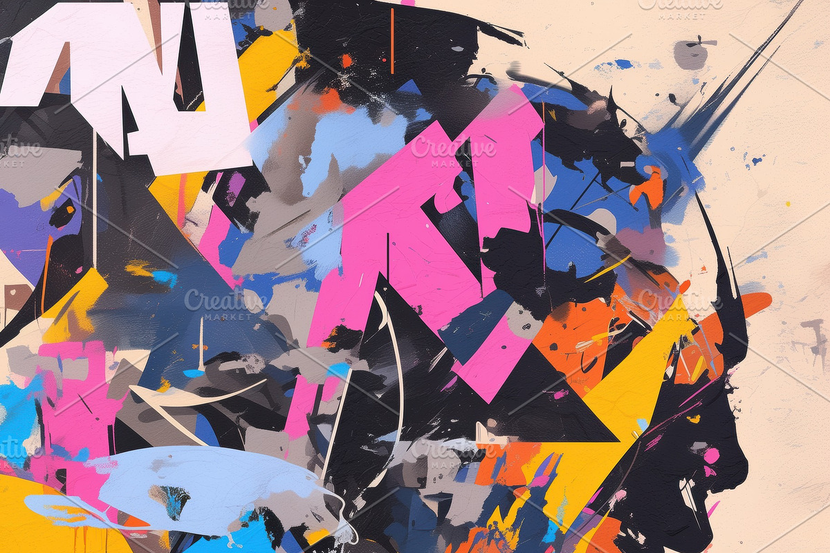 An abstract artwork featuring vibrant colors and geometric shapes ...