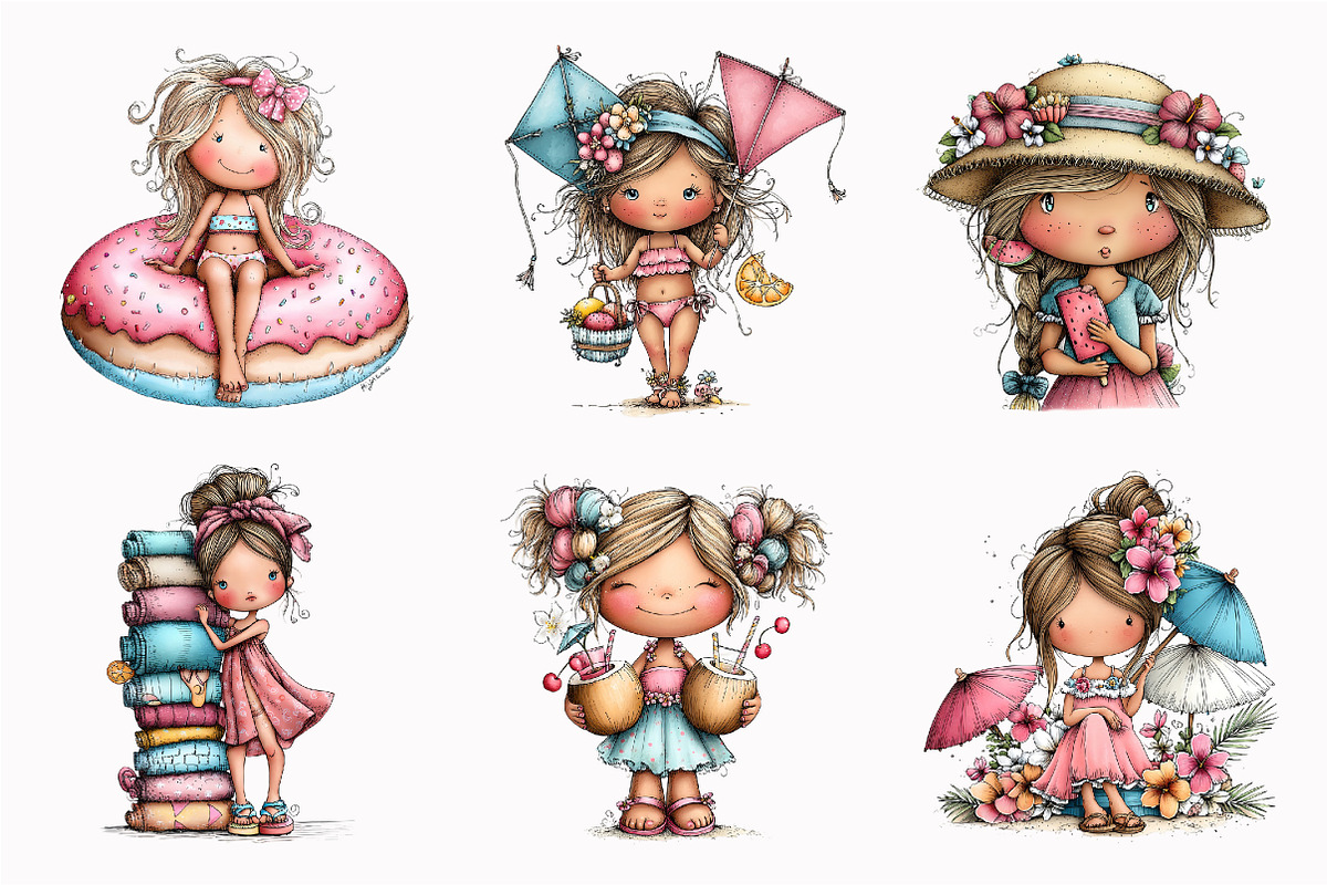 Cute Beach Girls Clipart, a Seasonal Illustration by Design Market (Photo 4 of 4)