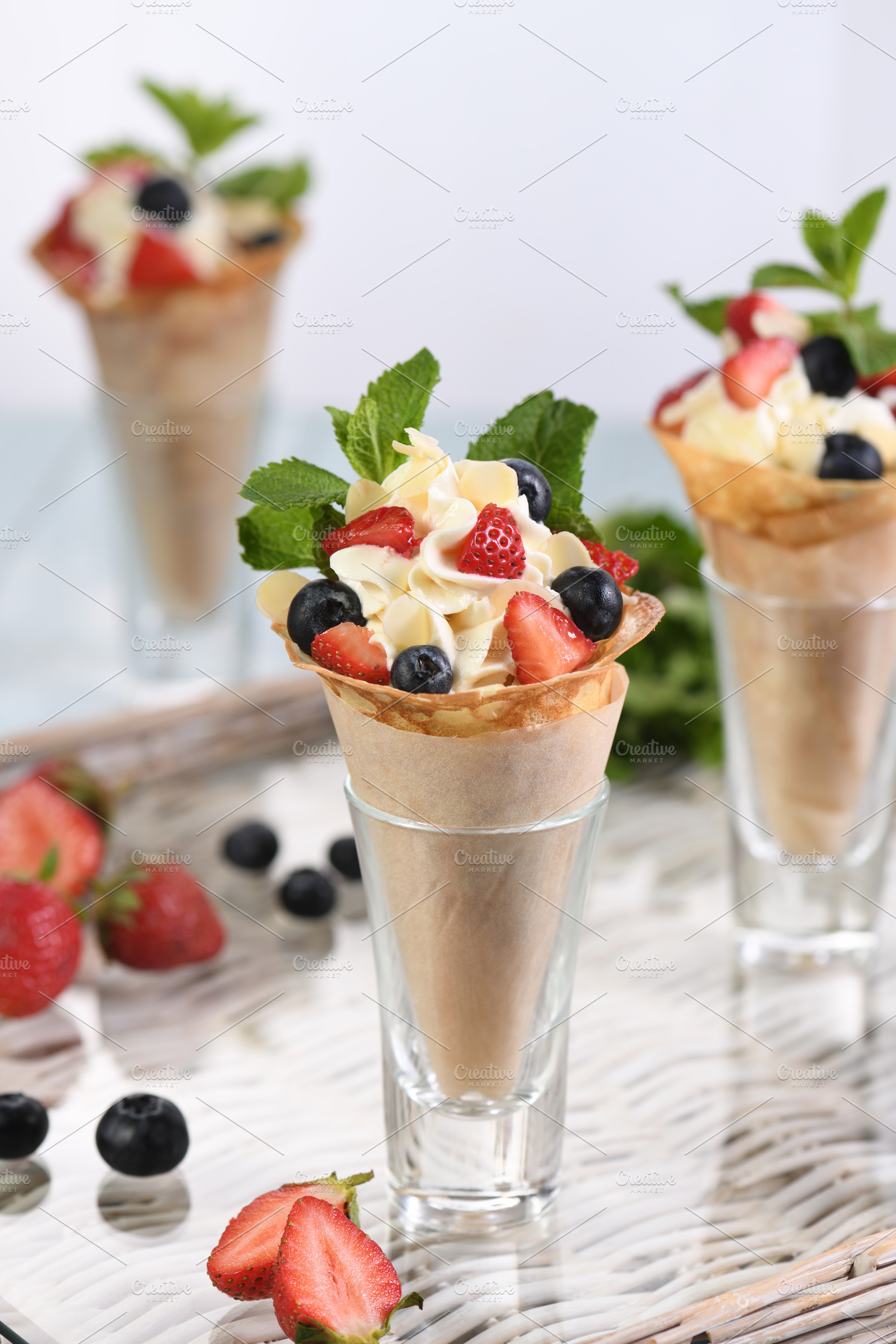 Gourmet Berry Dessert in Crepe Cones, a Food & Drink Photo by Apolonia
