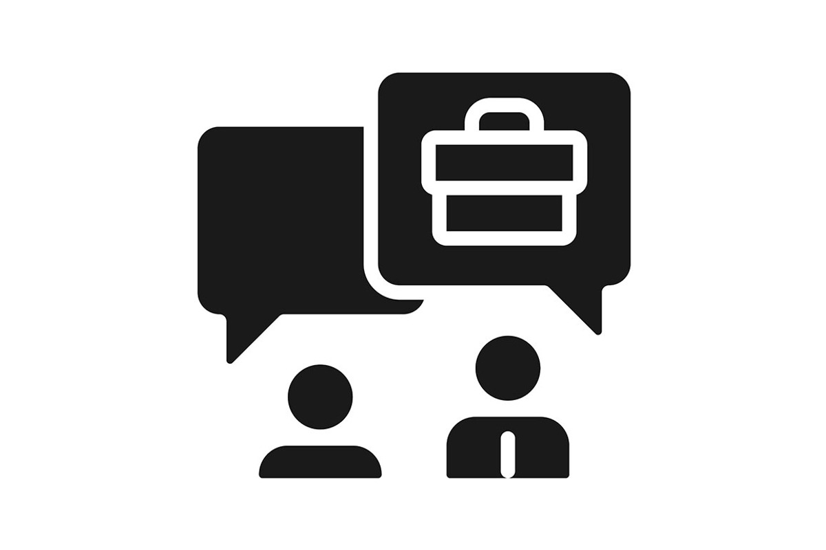Job interview black glyph icon, a Solid Icon by IMG Visuals