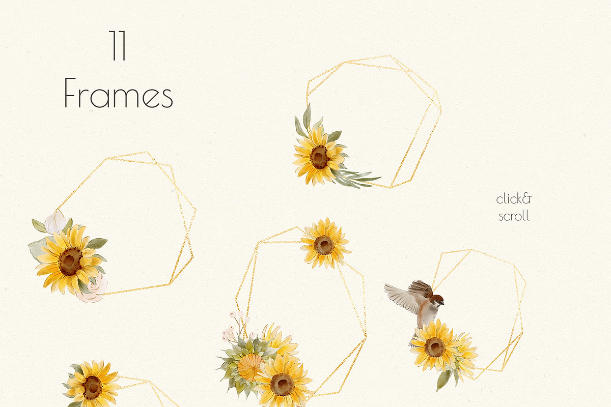 Watercolor Sunflower Set, a Decorative Illustration by Jenteva Art (Photo 4 of 16)