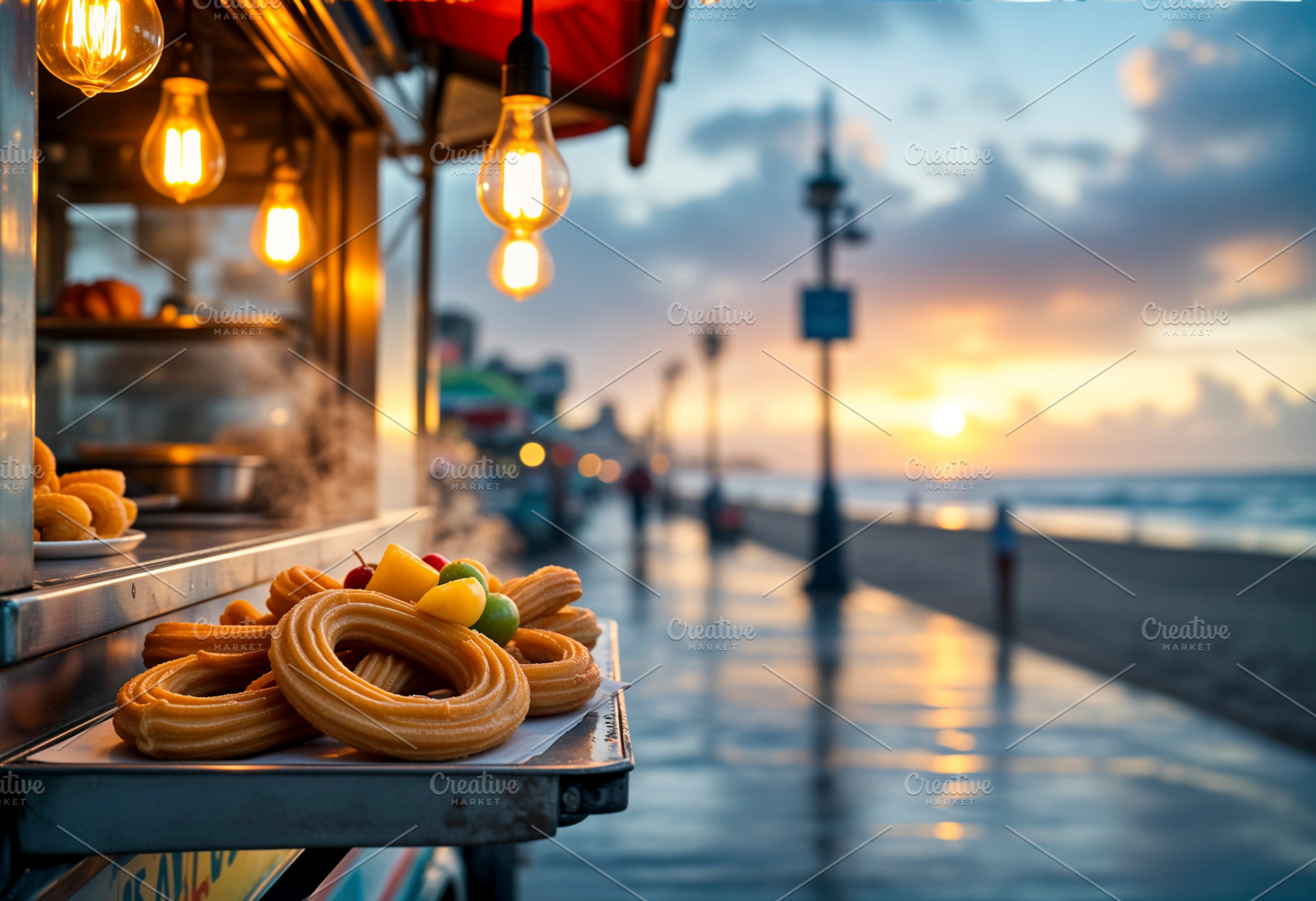 Vintage food cart with hot churros, a Photo by rarrarorro