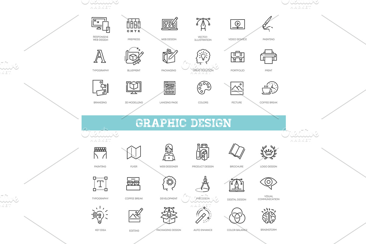 Design and drawing icons set, a Technology Illustration by Tettygreen
