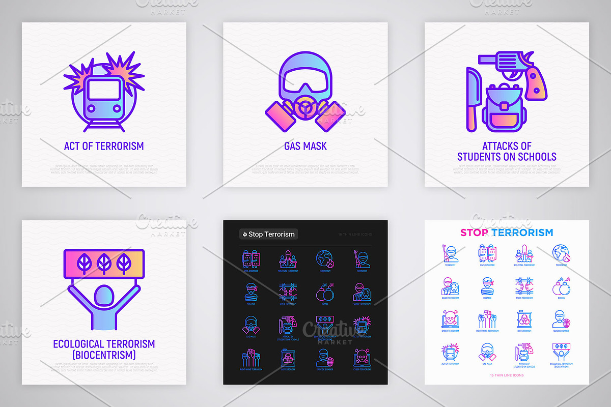 Stop Terrorism | 16 Thin Line Icons, an Outline Icon by Alex Blogoodf (Photo 7 of 11)
