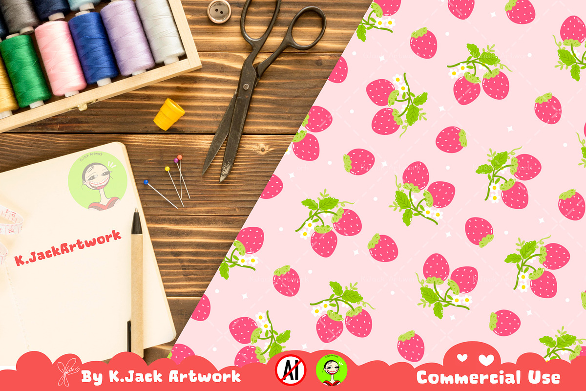 Cute Strawberry Pattern Seamless, a Background Graphic by K.JackArtwork (Photo 5 of 7)
