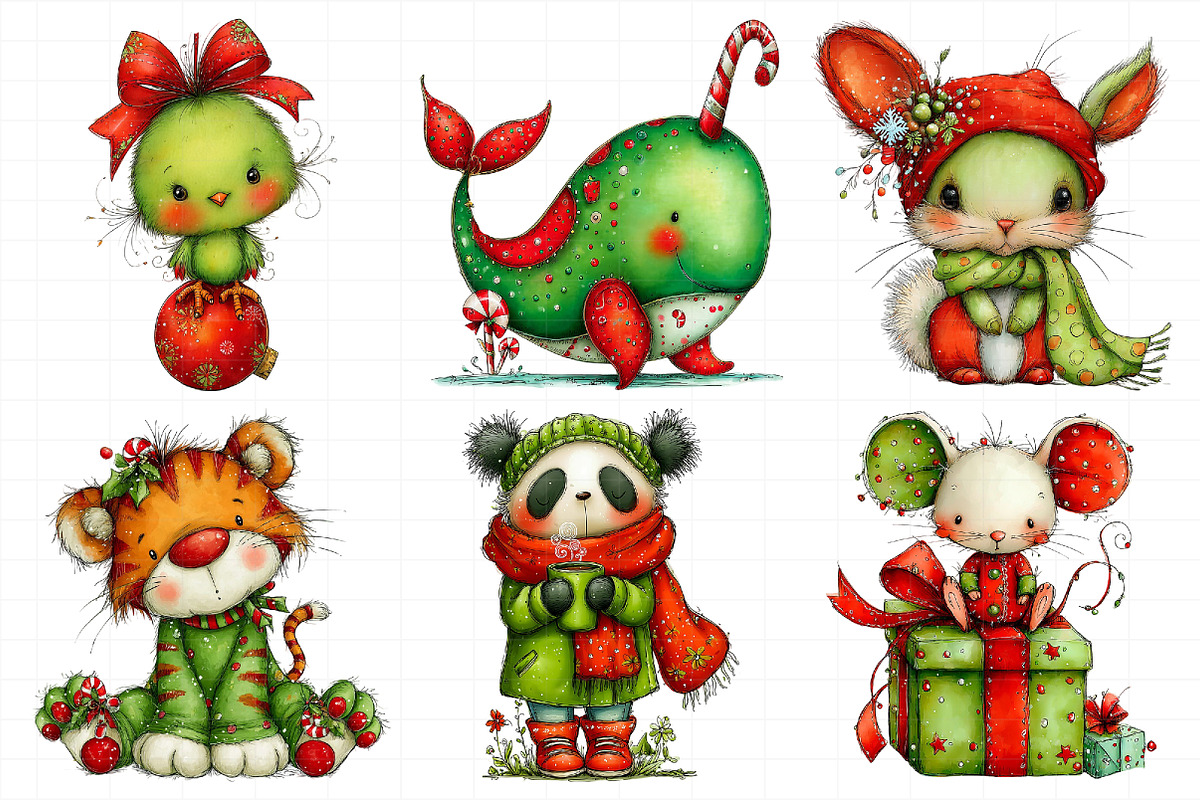 Whimsical Christmas Animals Clipart, an Illustration by Daily.Designs (Photo 3 of 5)