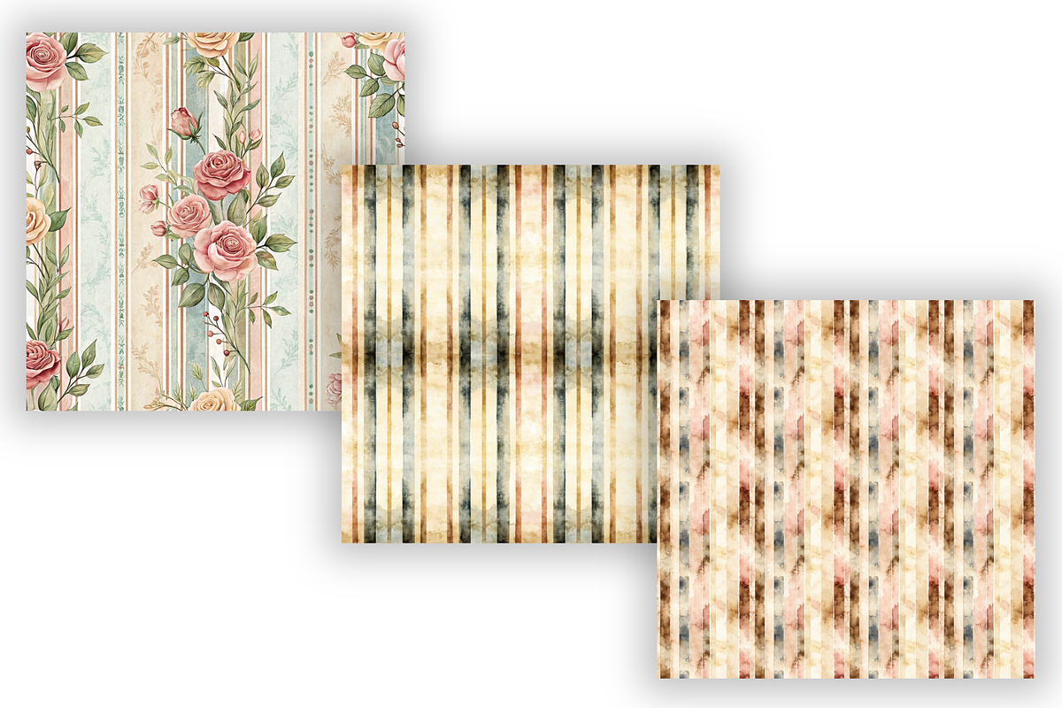 Vintage Stripe Digital Paper Pack, a Pattern Graphic by FloridPrintables (Photo 5 of 9)