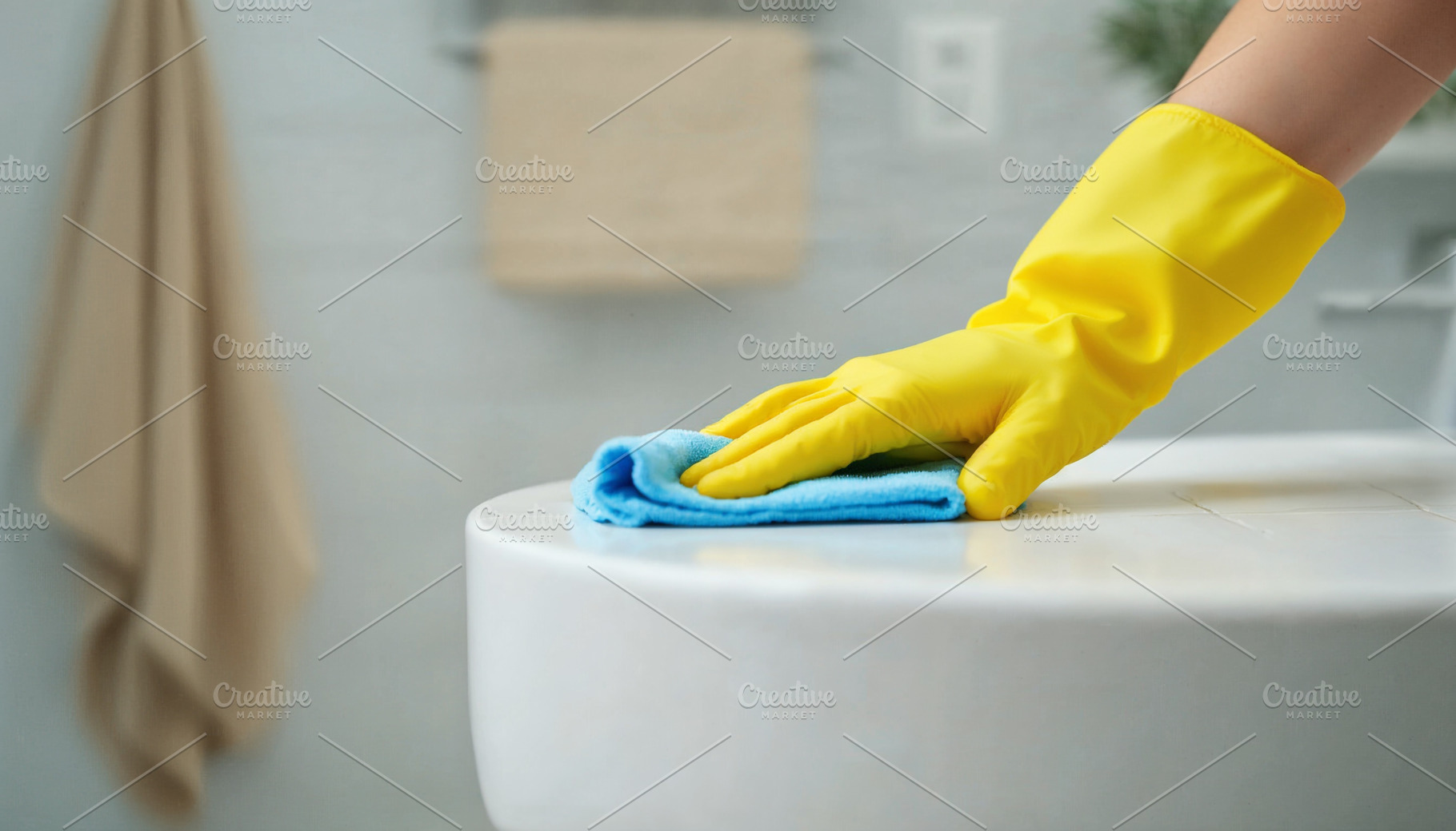 Cleaning Bathroom Sink with Yellow G, an Industrial Photo by Stock Shape