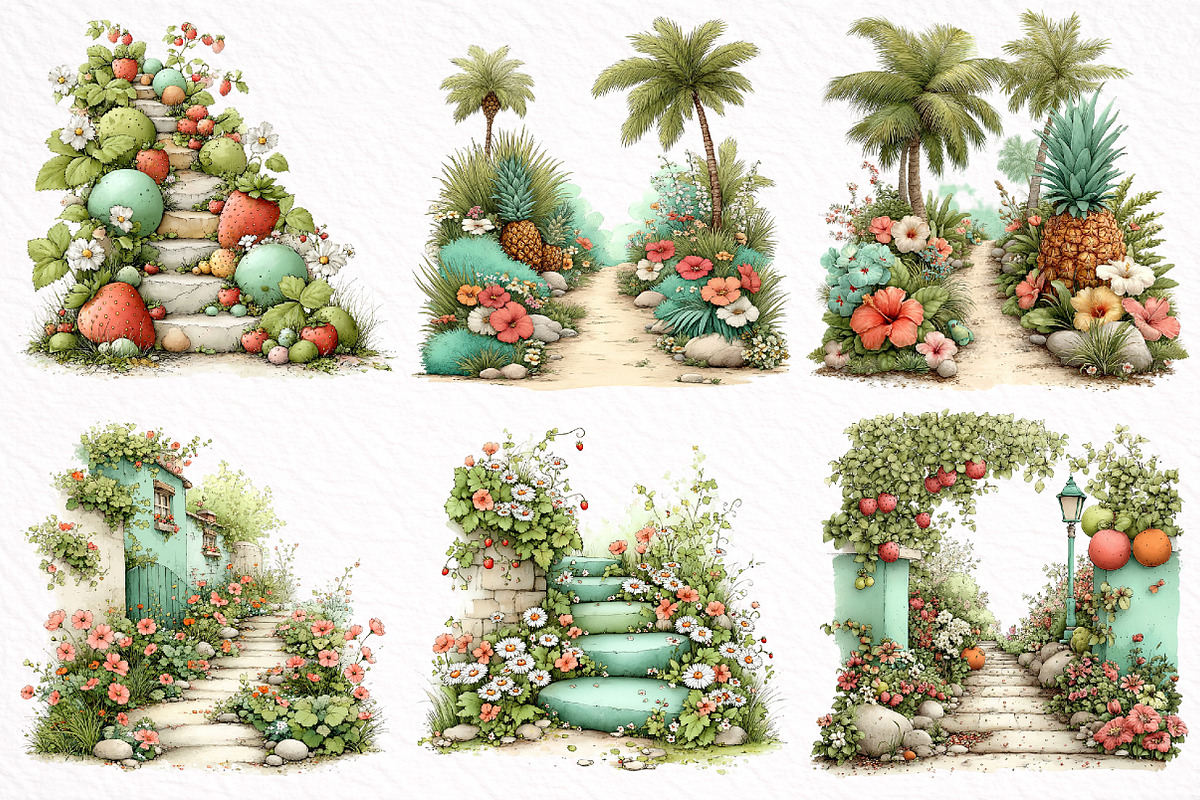 Whimsical Summer Pathway Clipart, an Illustration by DreamArtGraphic (Photo 5 of 8)