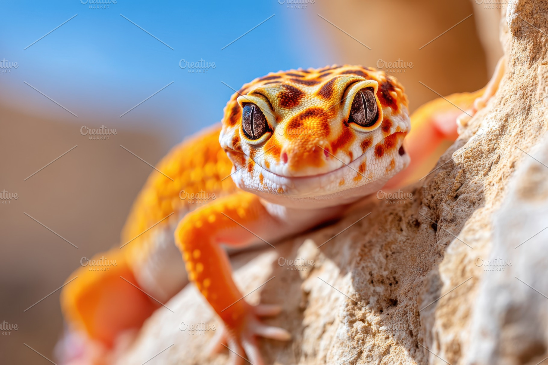 Vibrant leopard gecko on a rock, an Animal Photo by AlyaAnd