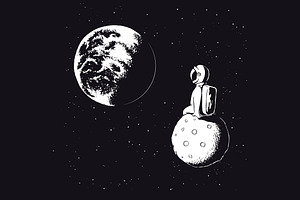 Astronaut Sits On Moon And Watches T