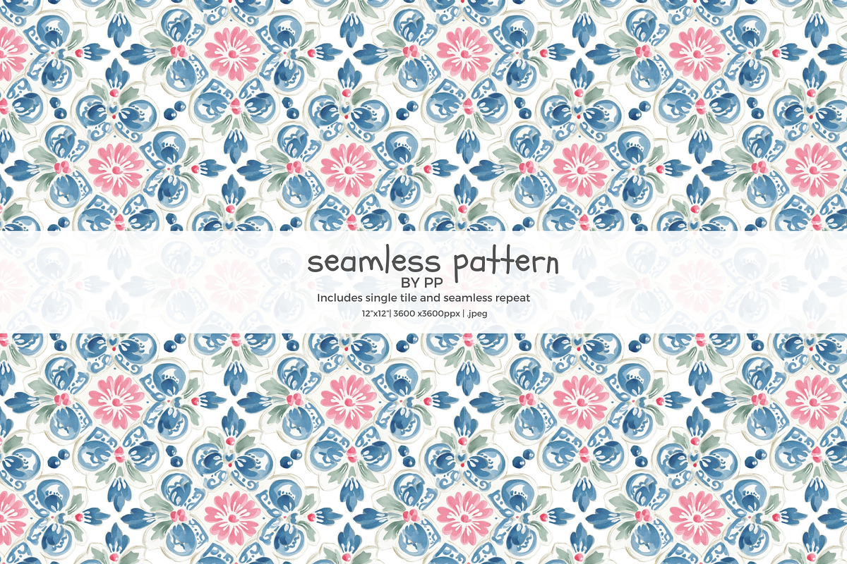 blue floral tile seamless pattern, a Pattern Graphic by Pink Studio Art (Photo 1 of 4)