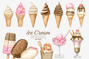 Watercolor Ice cream clipart