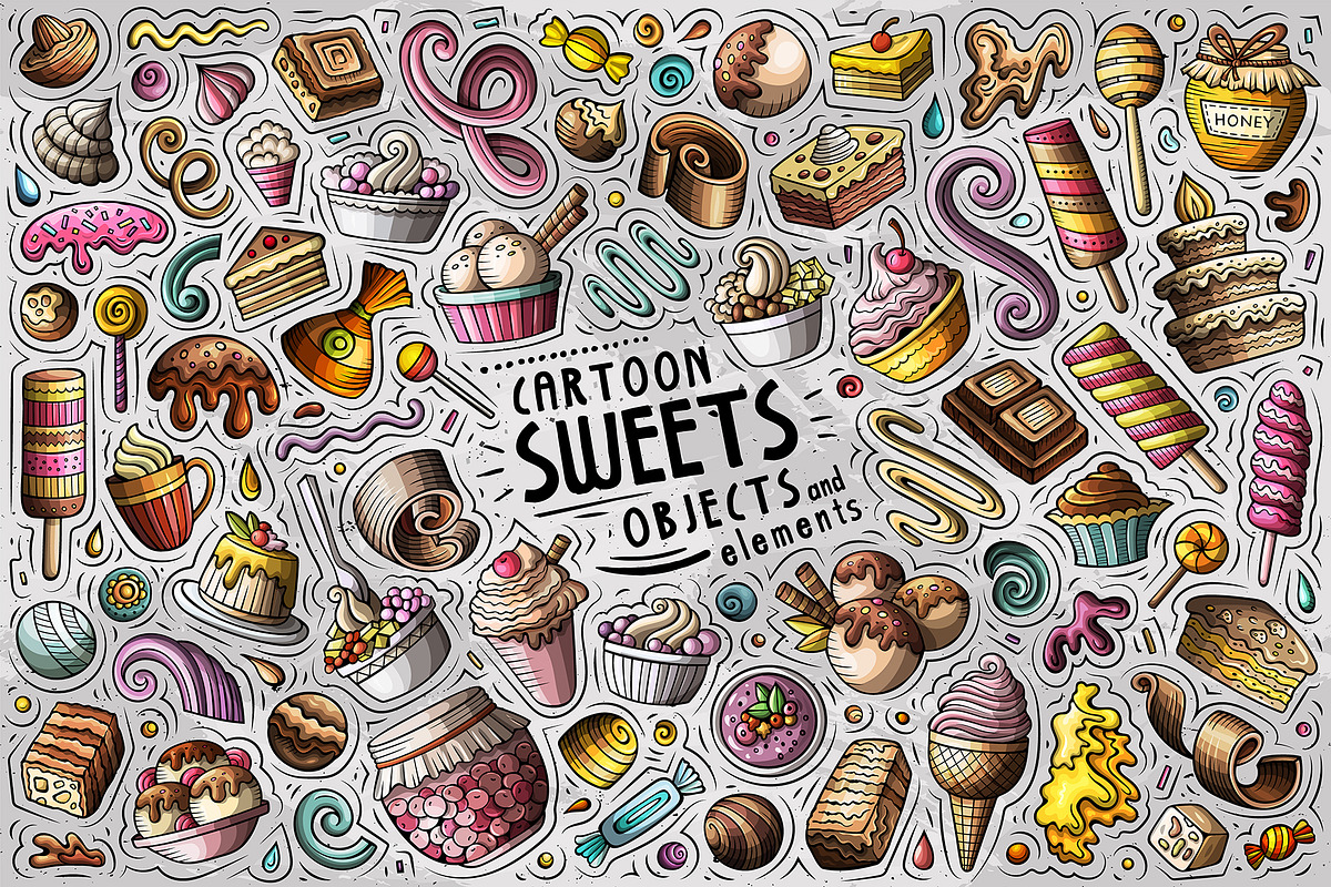 Sweet Food Cartoon Objects Set, an Object Graphic by BALABOLKA (Photo 1 of 3)