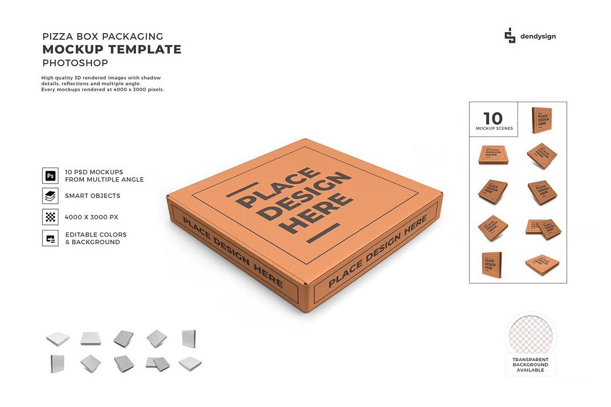 Pizza Box Packaging Mockup Template, a Packaging Mockup by DesignRushMarket (Photo 1 of 11)