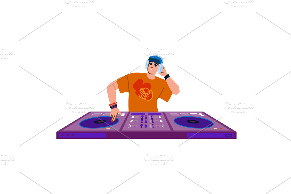 Professional disc jockey playing and, a Technology Illustration by pikepicture