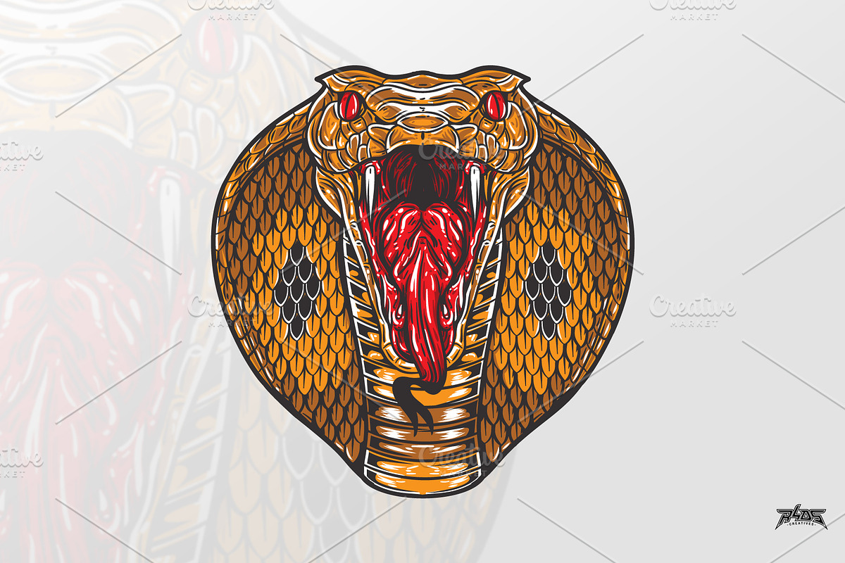 Fierce King Cobra Head, an Animal Illustration by R4DS