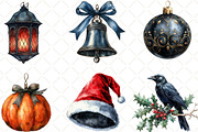 Watercolor Gothic Christmas Clipart, an Illustration by Black Bird Studio (Thumbnail 5 of 6)