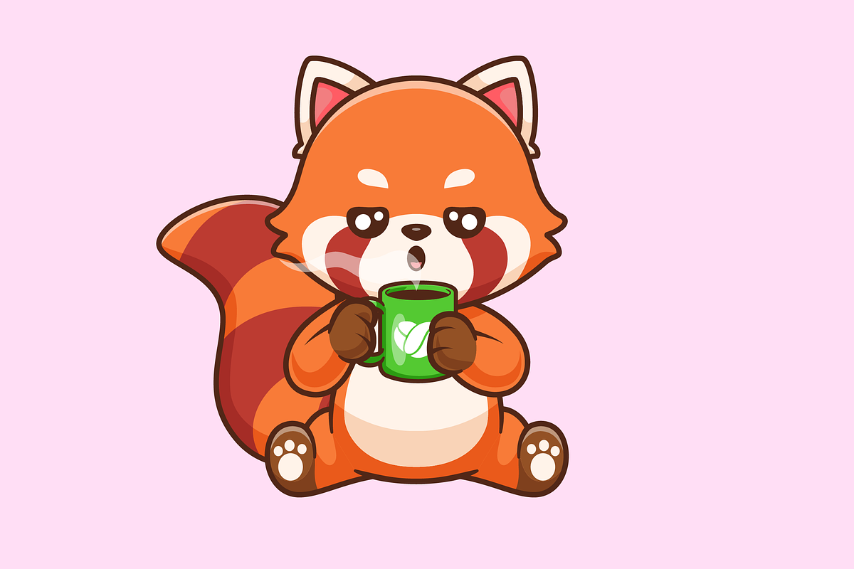 Cute Red Panda Drink Coffee Cartoon, an Animal Illustration by Catalyst Labs