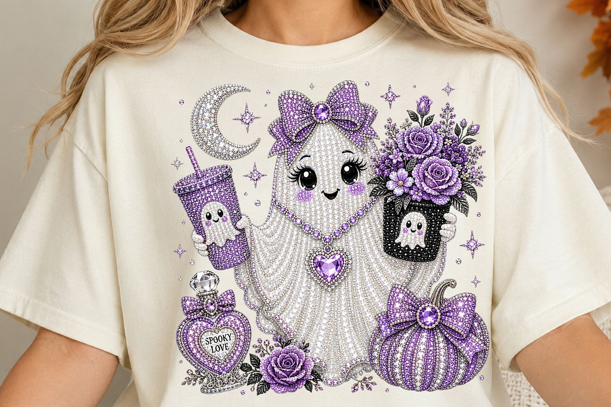Cute Rhinestone Ghost PNG (2), a Seasonal Illustration by DreamCafeArt (Photo 4 of 6)