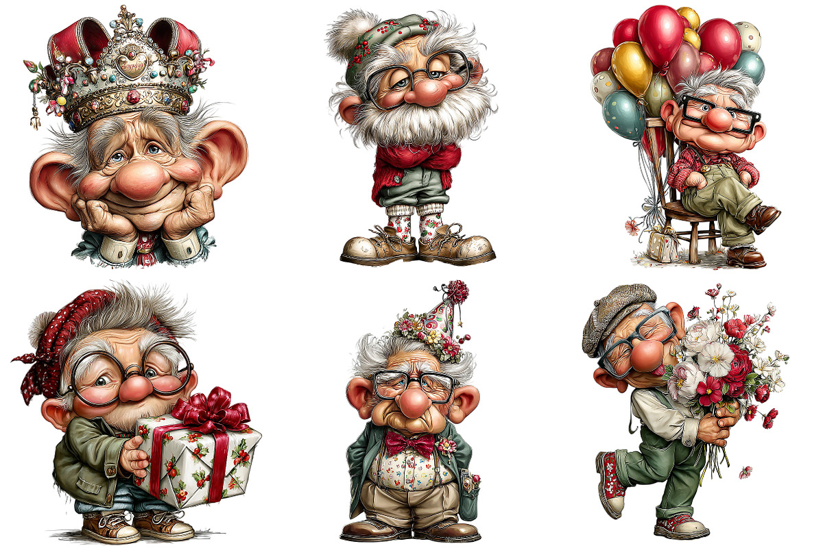 Whimsical Old Man Birthday Clipart, an Illustration by Craft Nest (Photo 7 of 8)