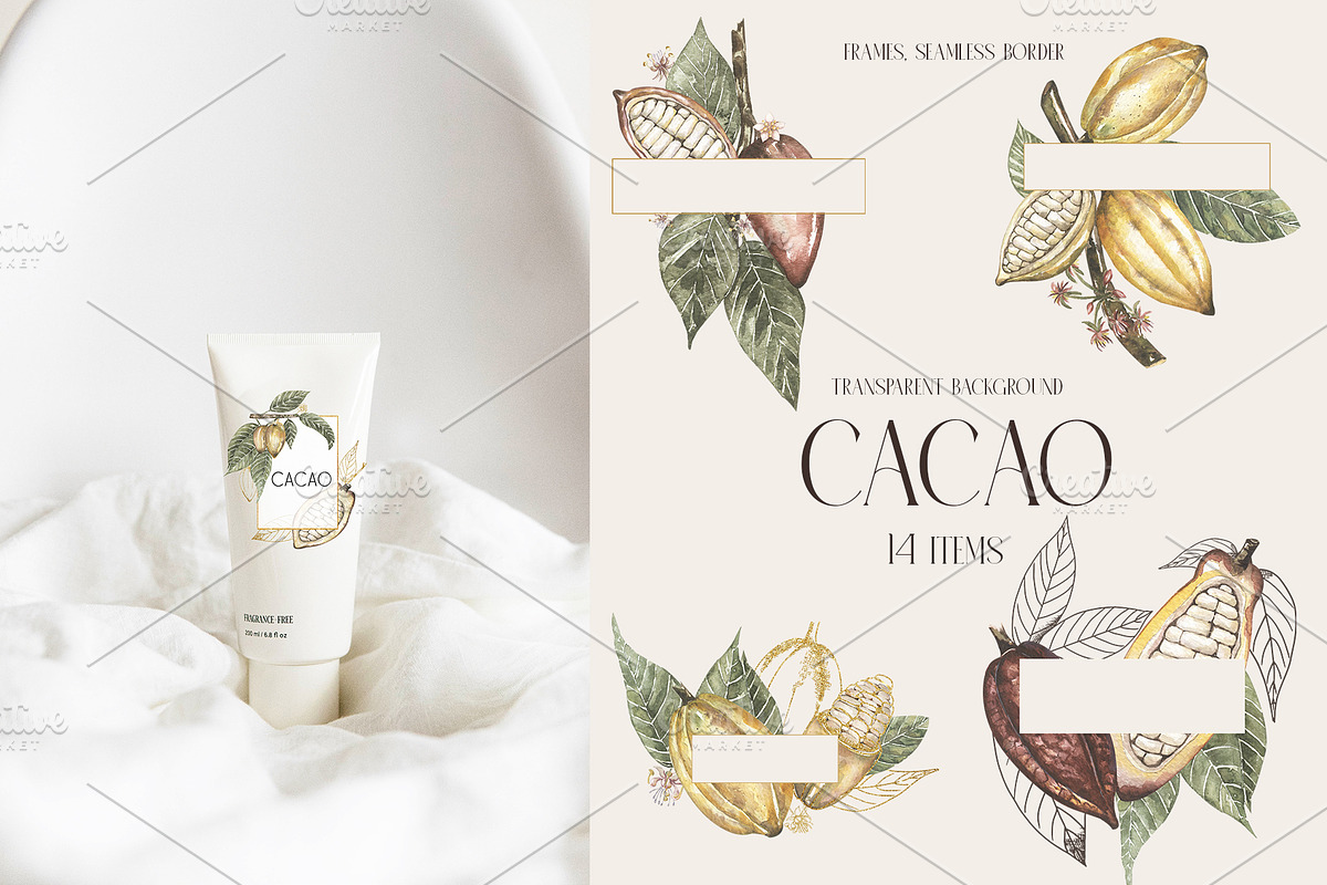 Watercolor Cacao Beans, a Food Illustration by MayaNavits (Photo 3 of 13)