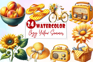 Cozy Yellow Summer Clipart, an Illustration by Watercolor design