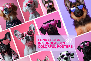 Funky Dogs in Sunglasses Poster Pack, an Illustration by HabitusDesigns