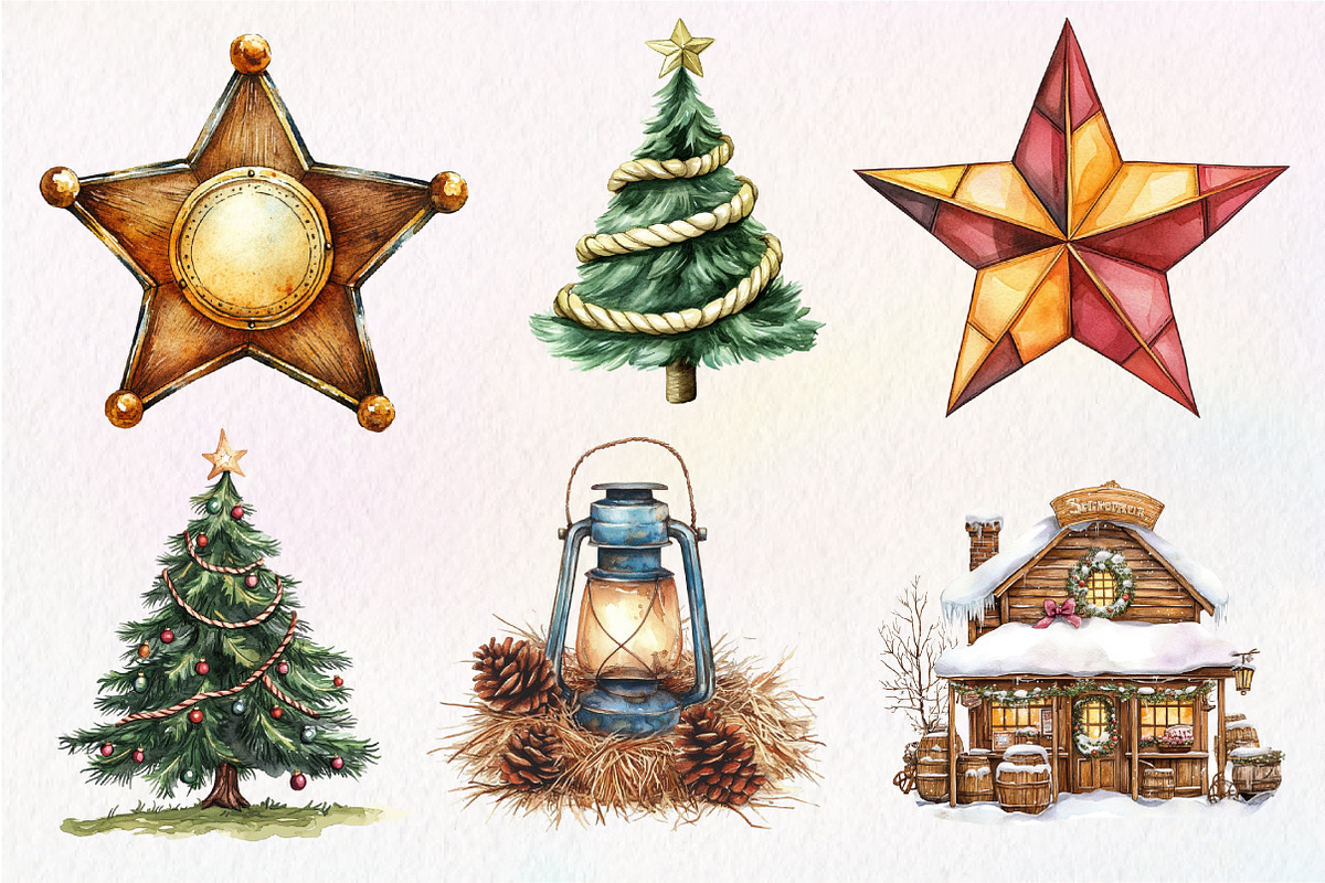 Western Cowboy Christmas Clipart, an Illustration by Dream Creation (Photo 2 of 6)