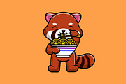 Animal Eating Ramen Noodle Cartoon, a Food Illustration by Artstorystudio (Thumbnail 2 of 5)
