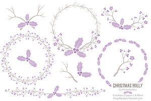 Lavender Holly Wreaths & Branches, an Illustration by Amanda Ilkov