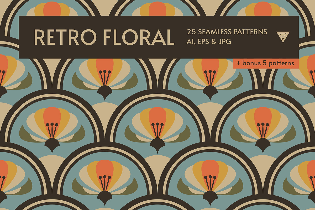Retro Floral Seamless Patterns, a Pattern Graphic by tifftuff (Photo 1 of 6)