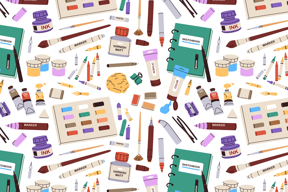 Art tools, supplies seamless pattern, a Pattern Graphic by Good Studio (Photo 3 of 15)