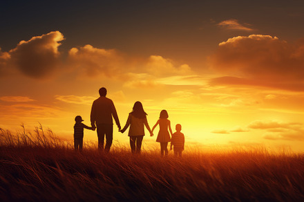 Silhouette of happy family holding h, a Photo by Iftikhar Alam
