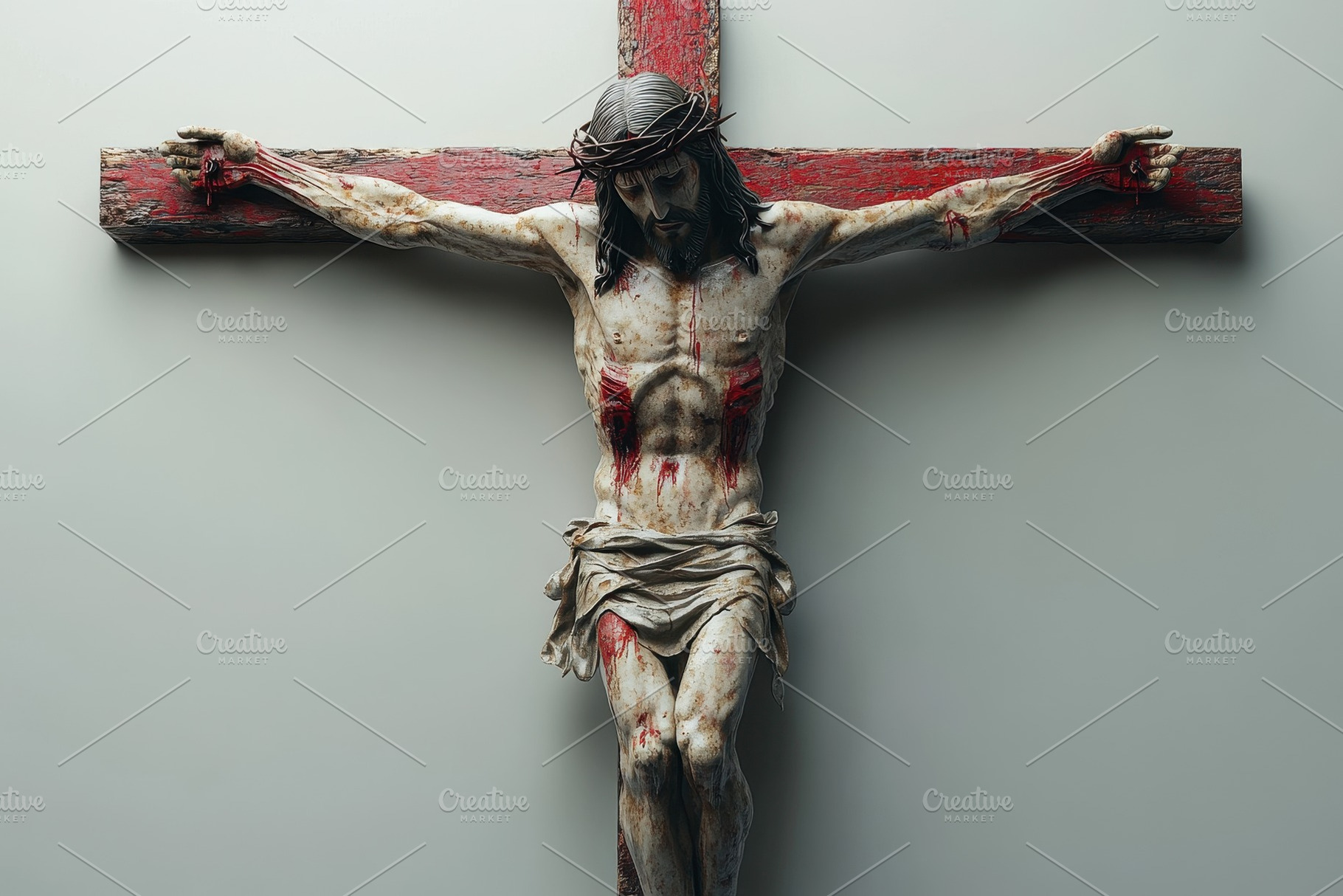 Sculpture of crucified figure depict, a Photo by Tanuart