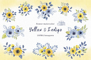 Watercolor set of yellow and indigo, an Illustration by BrushArtDesigns (Thumbnail 3 of 6)