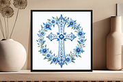 Blue Cross With Flowers Clipart, an Illustration by DreamCafeArt (Thumbnail 4 of 7)