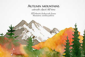 Watercolor Fall Mountain Clipart