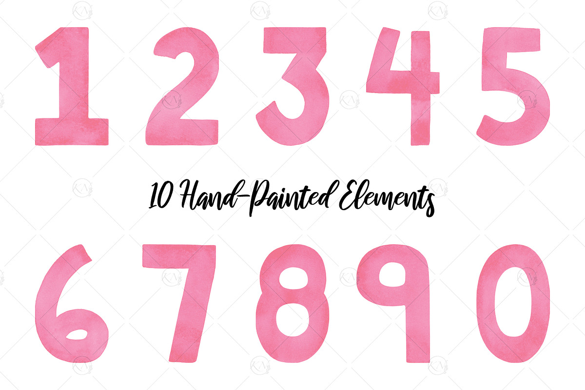 Pink Numbers Watercolor Graphics, an Illustration by Kileen Nicole Art (Photo 2 of 5)