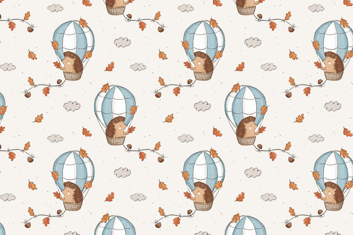 Hedgehog and air balloon, a Pattern Graphic by Olena Kuznietsova (Photo 9 of 10)