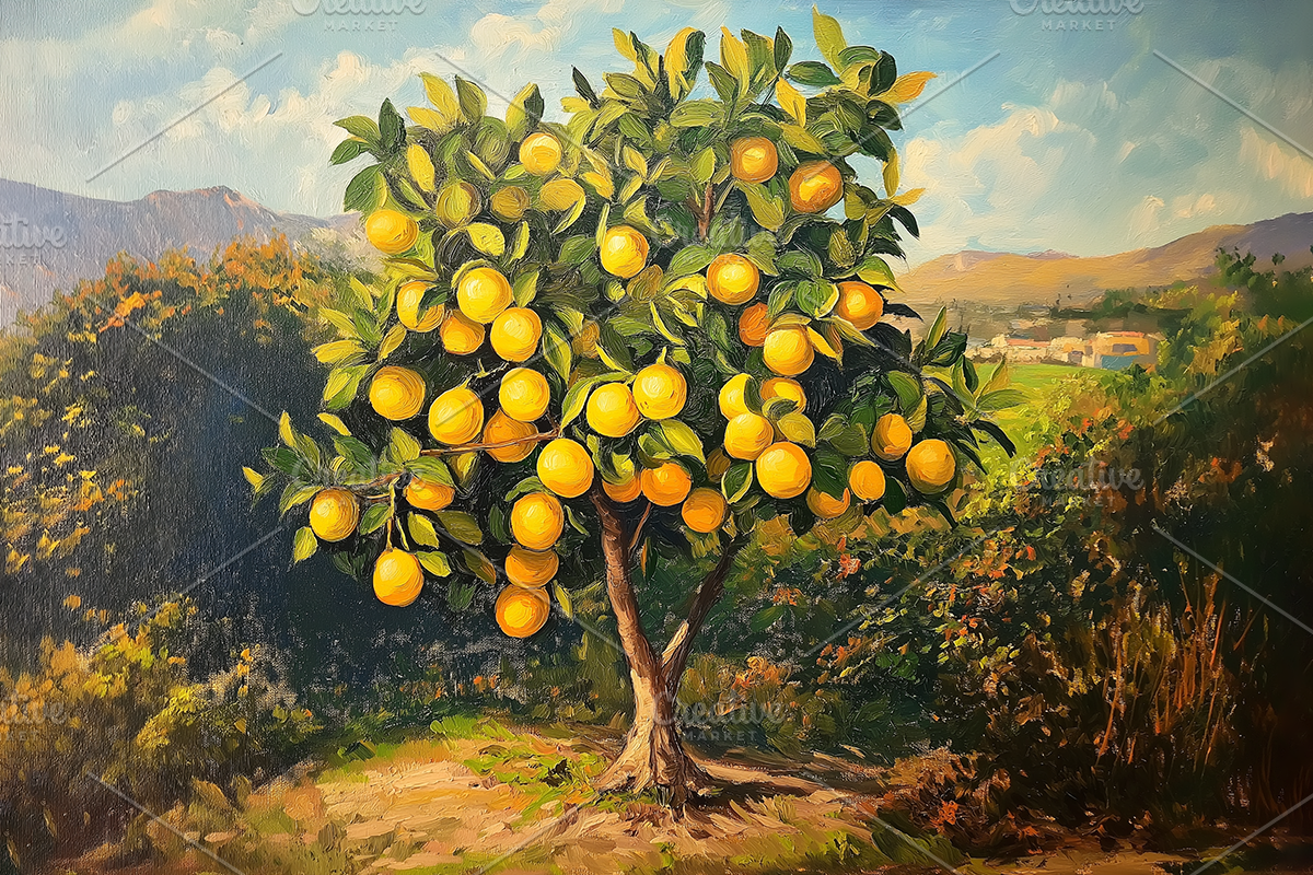 Bright Lemon Orchard Fine Art, a Decorative Illustration by Art Paradise Studios