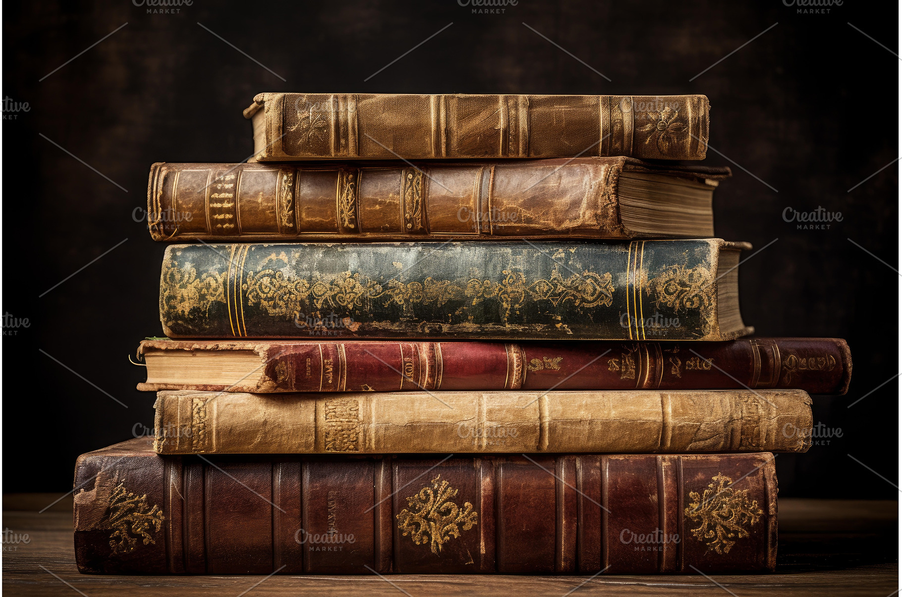 Vintage Old books stack at table, an Arts & Entertainment Photo by Ylivdesign