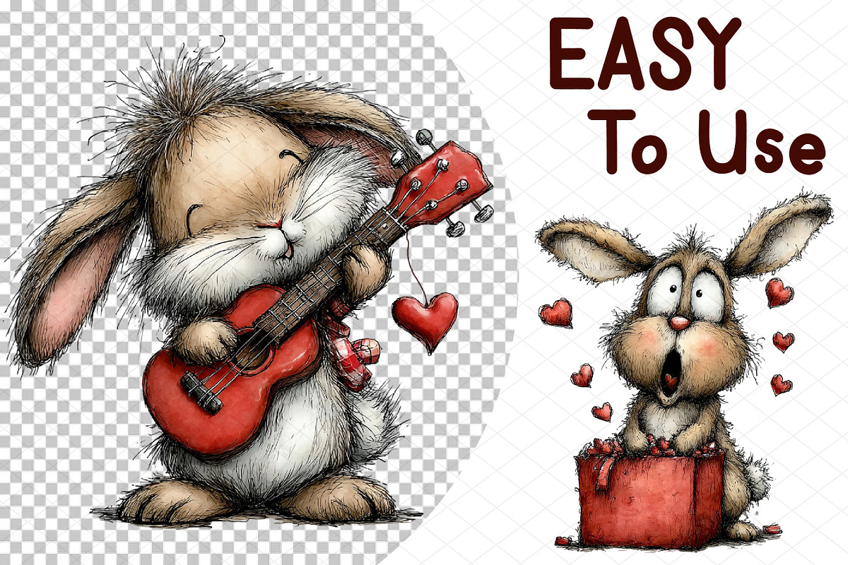 Whimsical Valentine Bunny Clipart, an Illustration by cherrydesign (Photo 4 of 4)