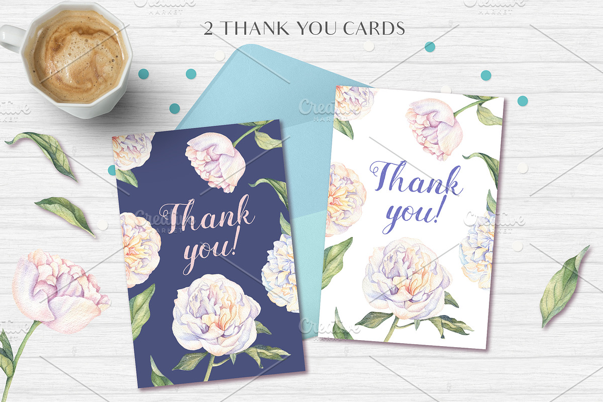White Peonies-Watercolor Set, a Decorative Illustration by Irina Diasli (Photo 10 of 10)